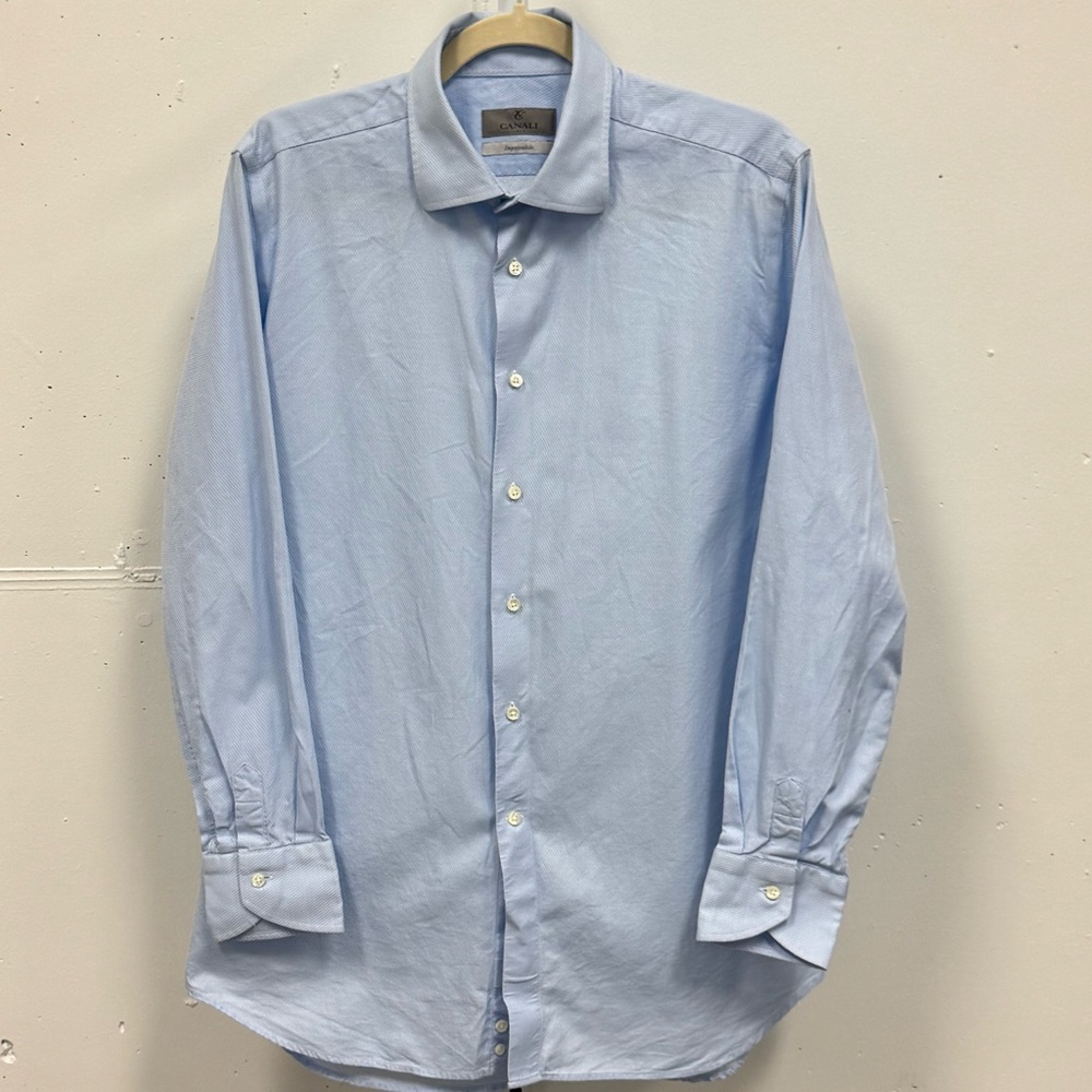 Canali Made in Italy Men’s Classic‎ Light Blue Button Down Shirt Sz 42 16.5”